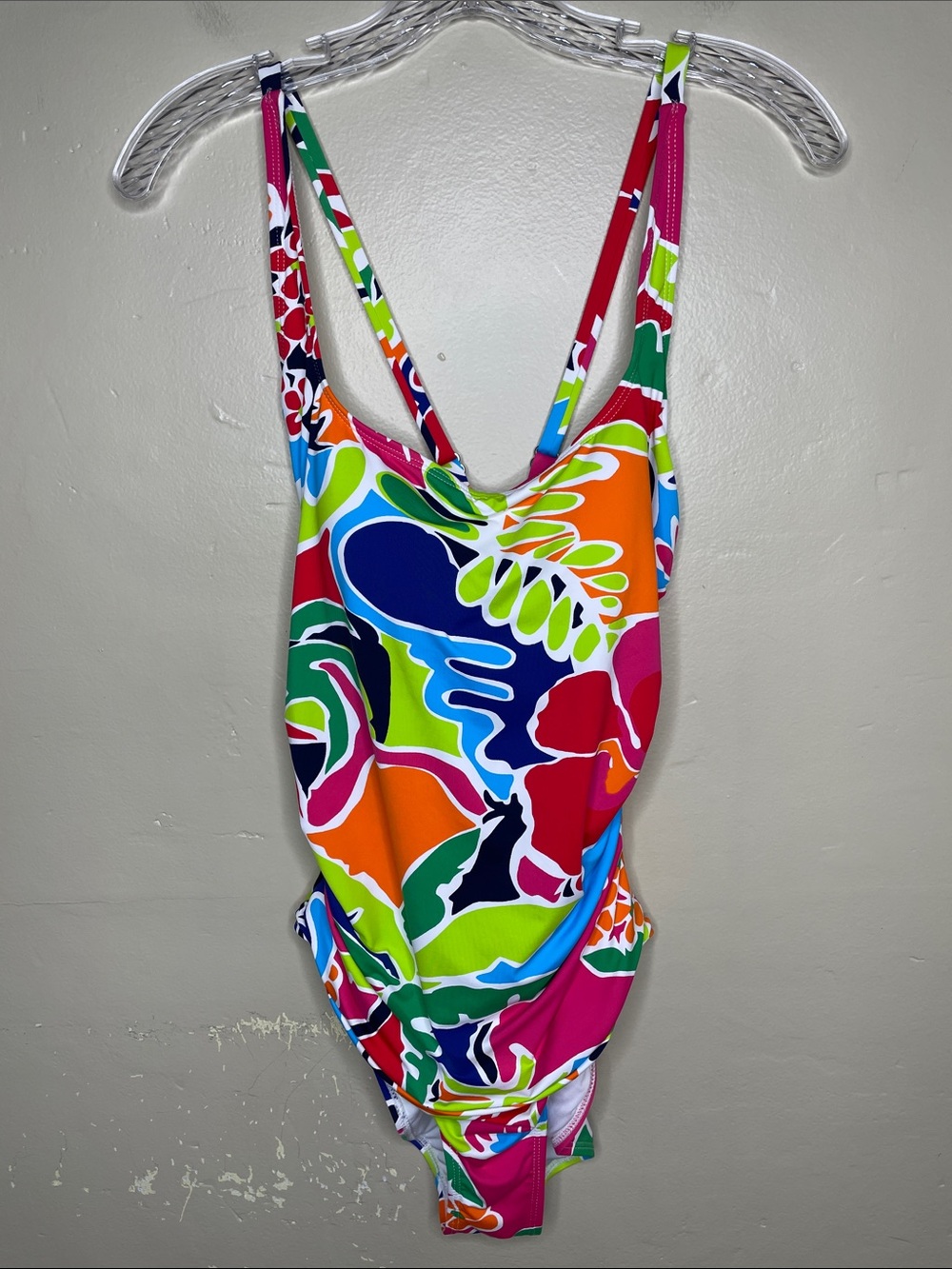 NAUTICA Vibrant Tropical Print One Piece COCKTAIL Crossback Swimsuit XL
